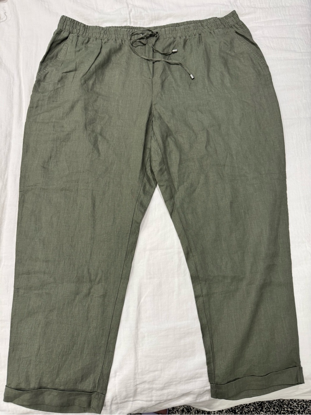 Adrienne Vittadini Olive Green Cropped Linen Drawstring Pants NWT